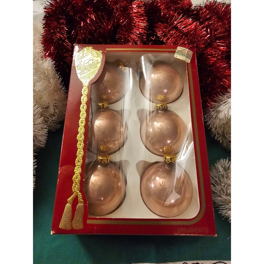 NOS Rauch Victoria Collection Christmas Ball Ornaments Vintage Rose Pink Color